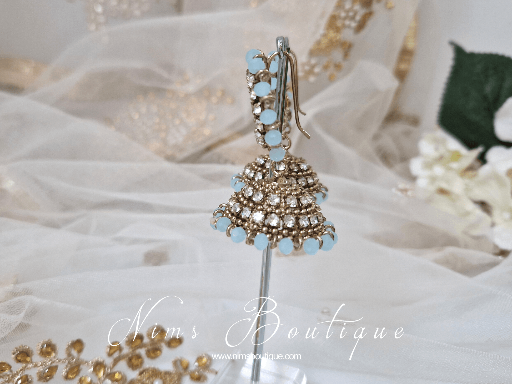 Nims Boutique Chandni Royal Antique Gold & Light Blue Chumke