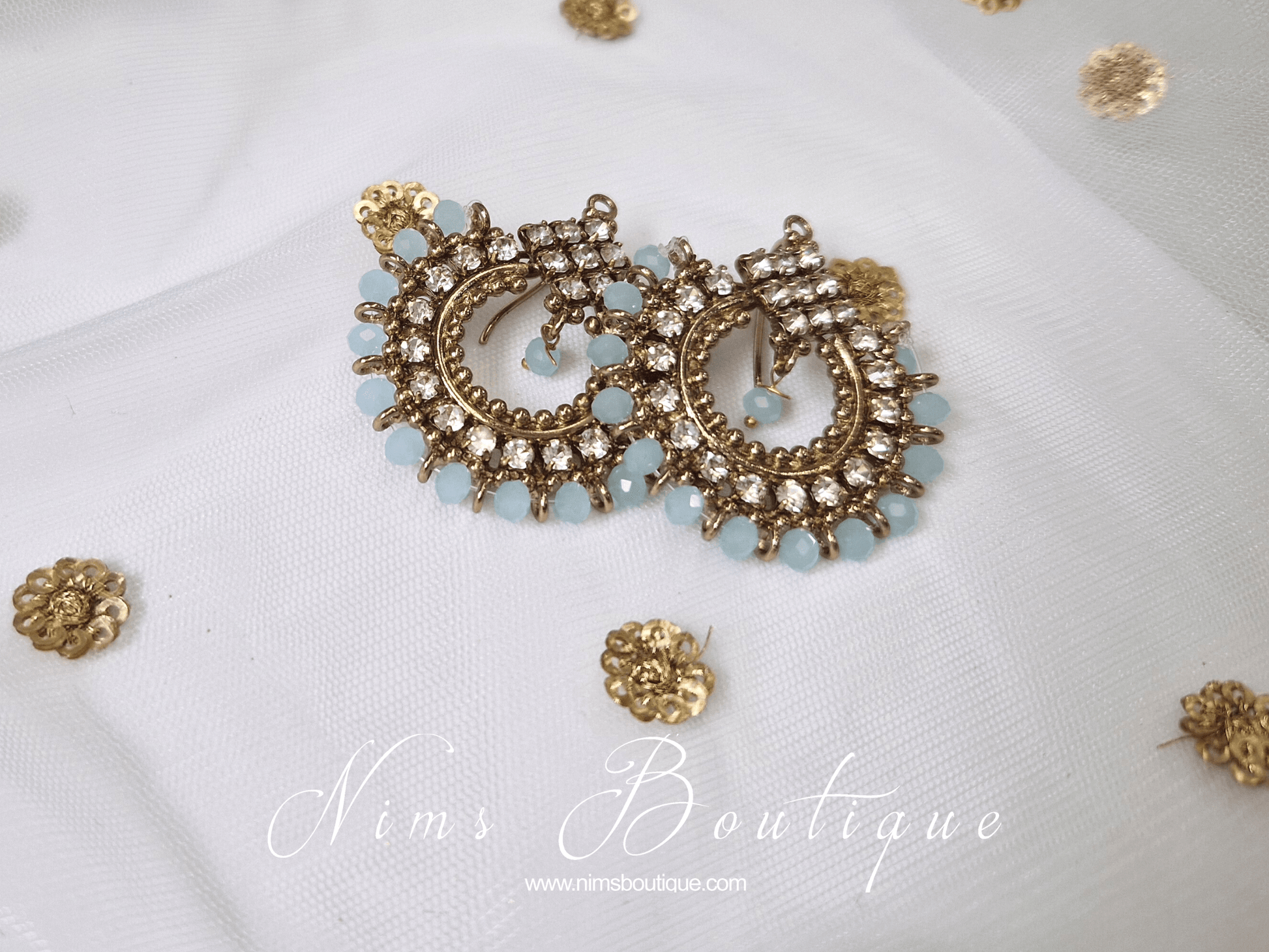 Nims Boutique Vidya Antique Gold & Light Blue Earrings