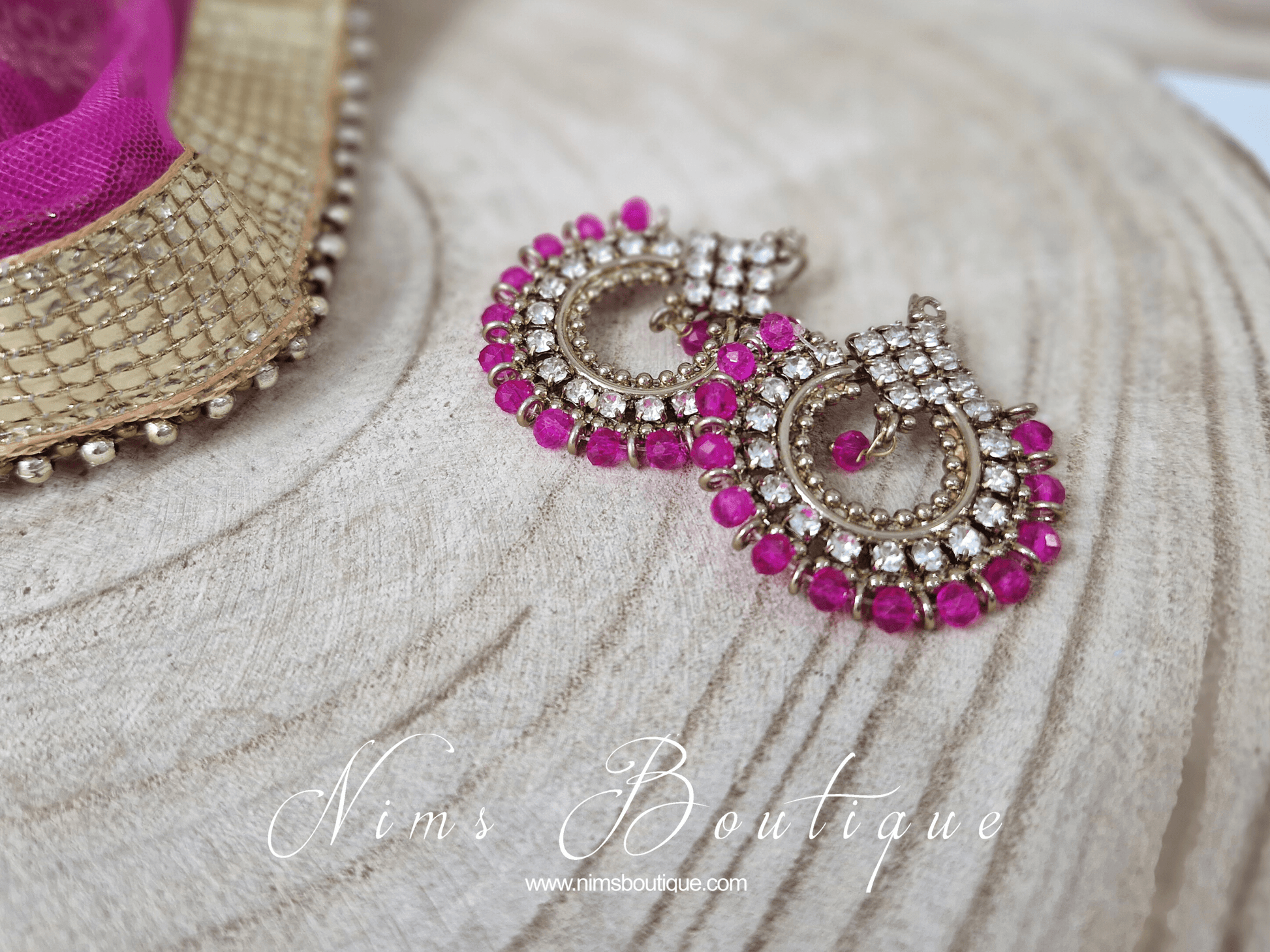 Nims Boutique Vidya Antique Gold & Hot Pink Earrings