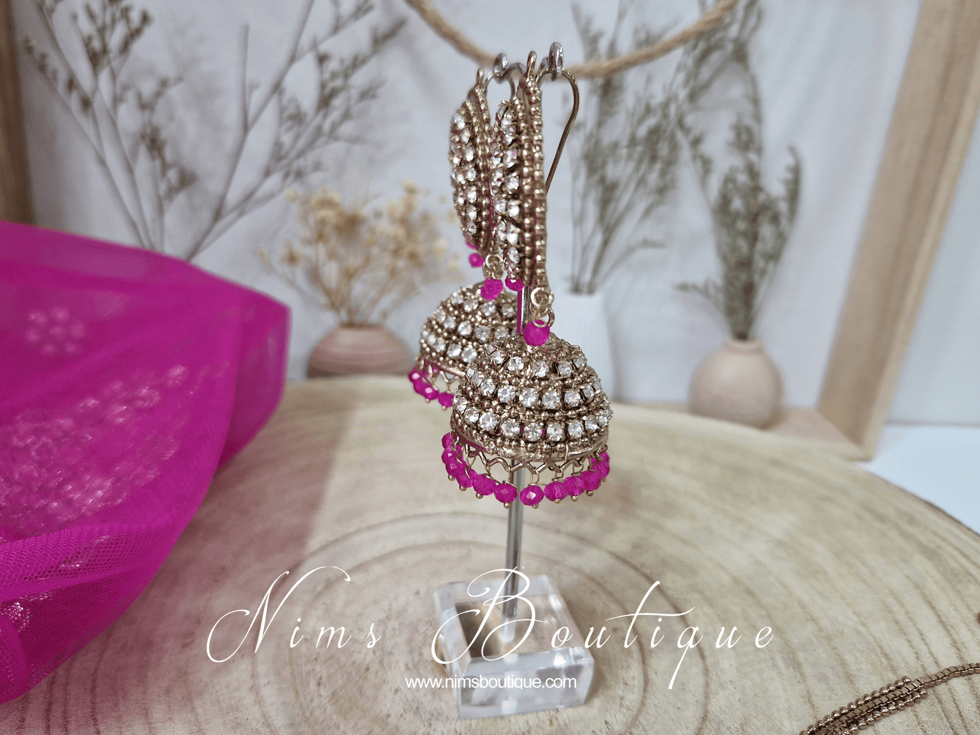 Nims Boutique Royal Antique Gold & Hot Pink Tikka Set