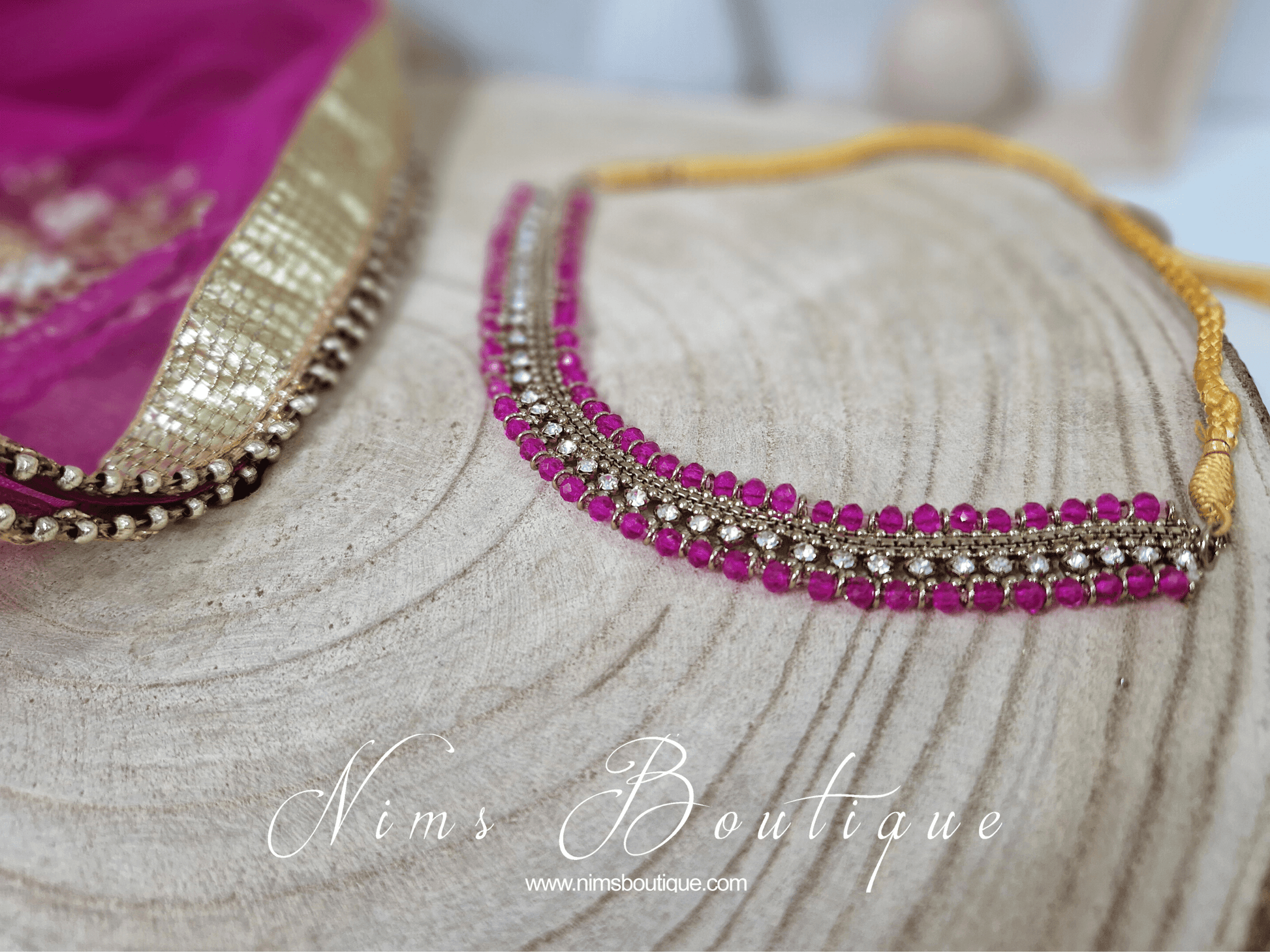 Nims Boutique Royal Antique Gold & Hot Pink Necklace