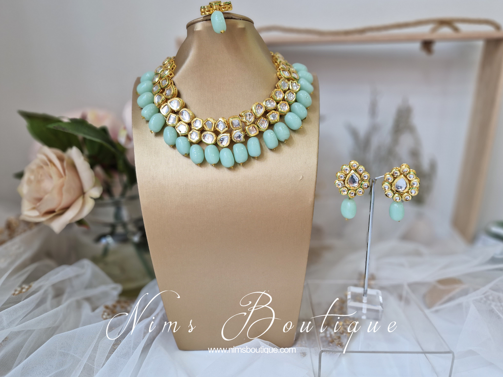 Nims Boutique Blossom Mint Akira Kundan Set