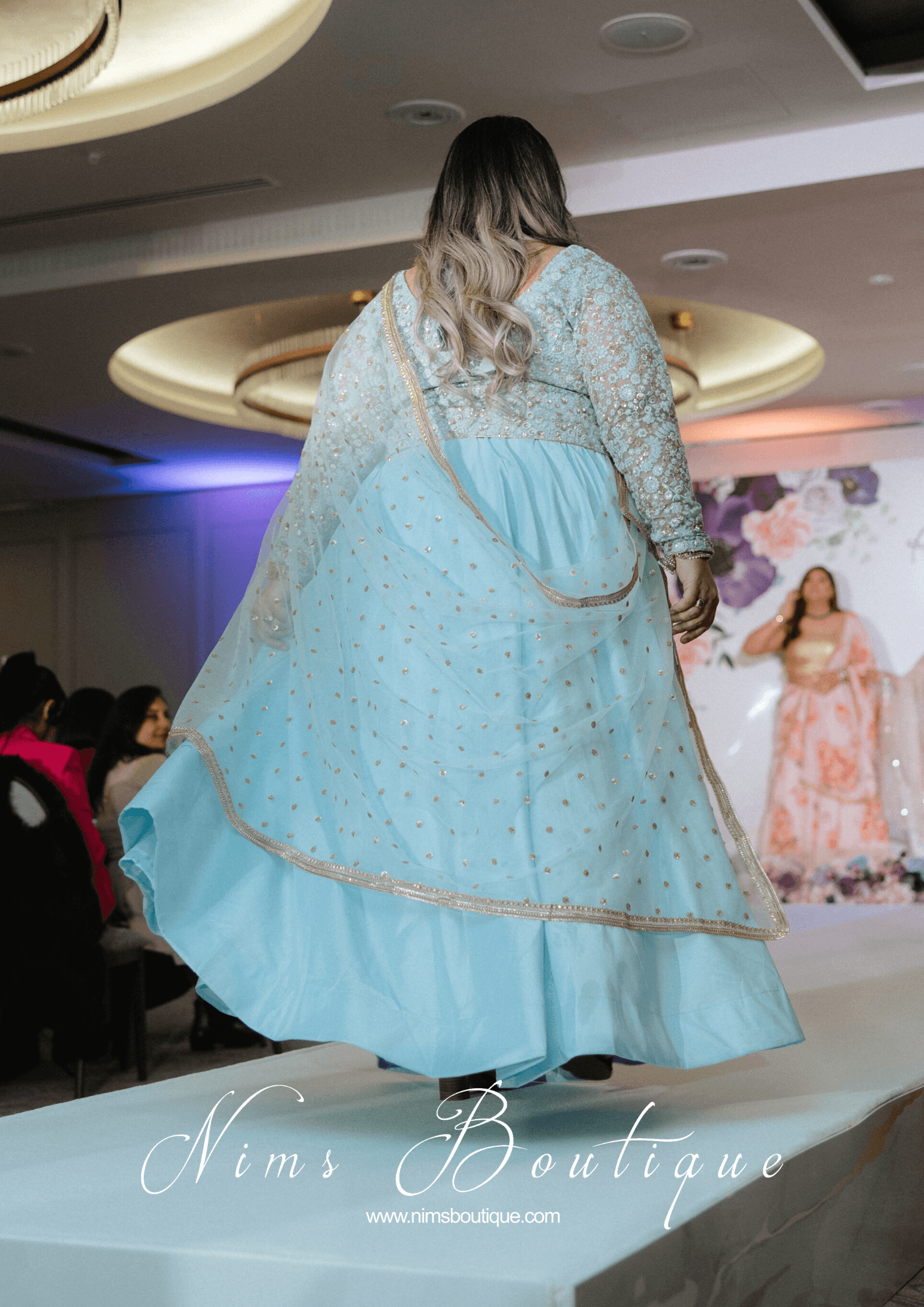 Nims Boutique Luxury Light Blue Net Sequin Dupatta/Chunni LNS4