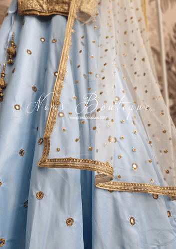 Nims Boutique Luxury Light Blue Net Sequin Dupatta/Chunni LNS4