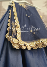 Nims Boutique Navy Net Pearl Embellished Dupatta/Chunni with Luxury Pearl Edging NPE7