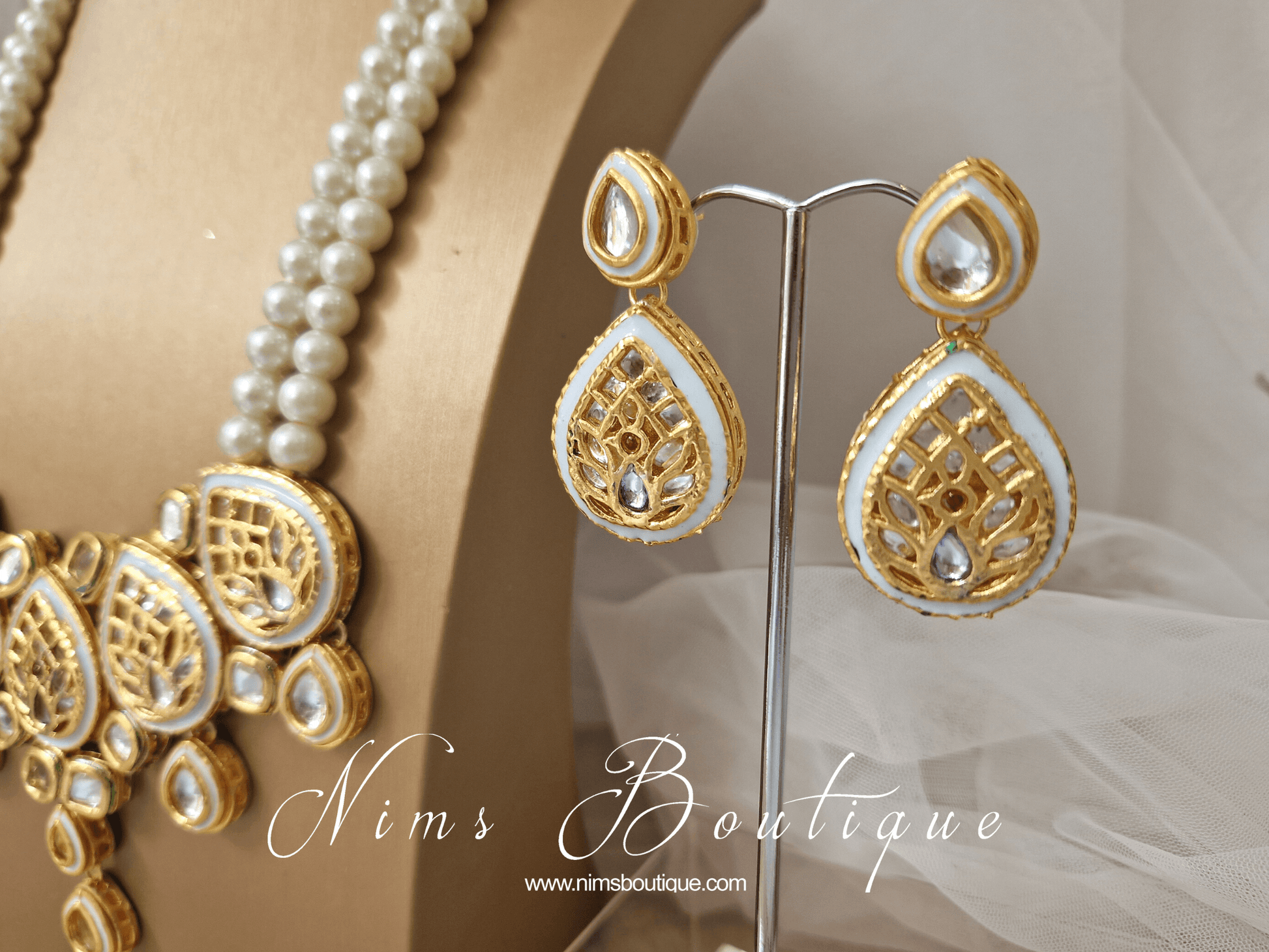 Nims Boutique Mohini Kundan Light Blue & Pearl Set