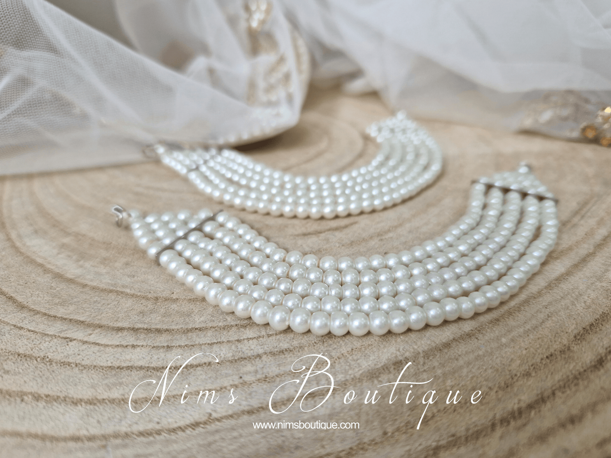 Nims Boutique Royal Pearl Earring Chains/Saharas 5 row