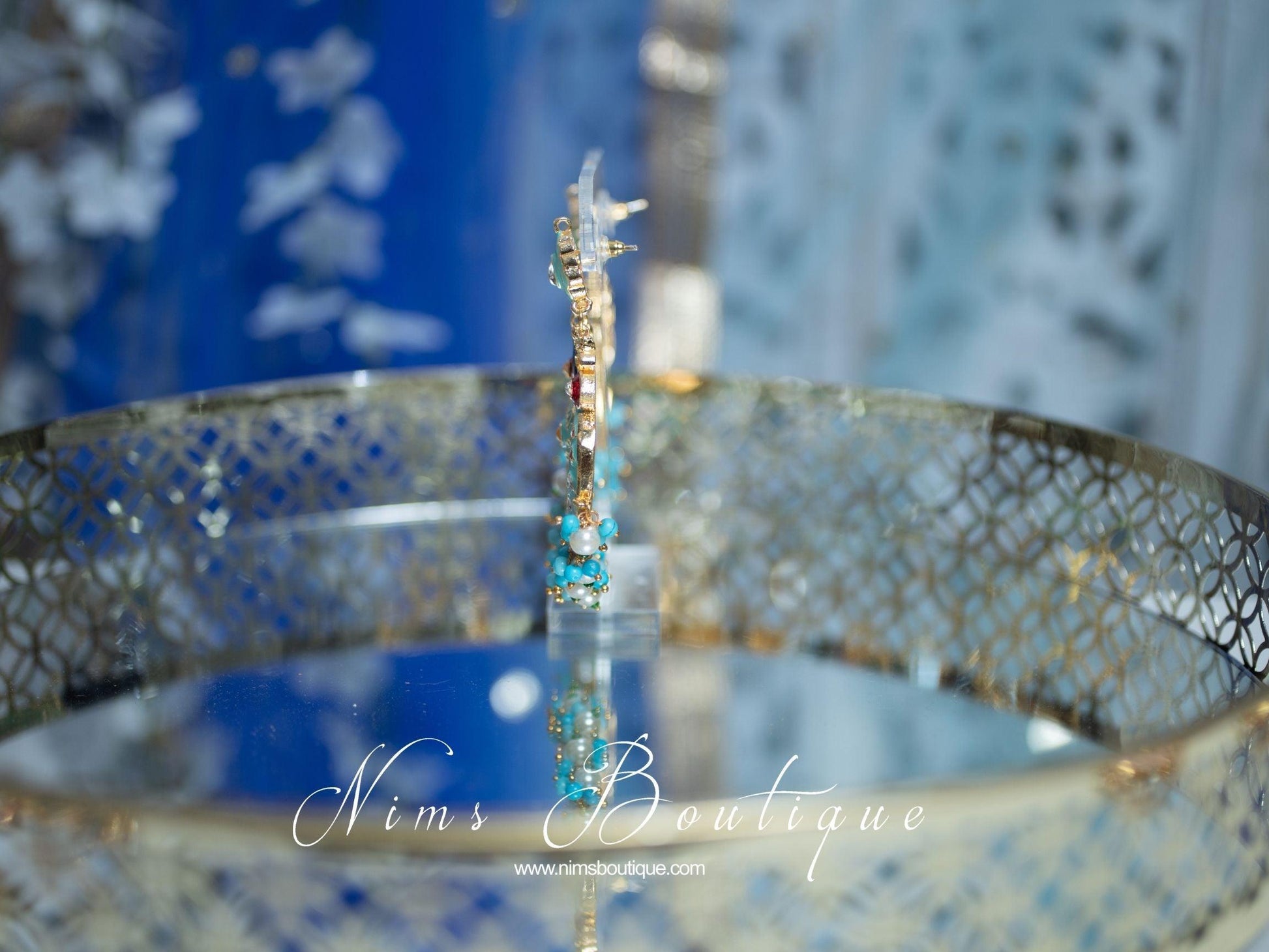 Nims Boutique Moorni Pastel Blue Meenakari Peacock Earrings