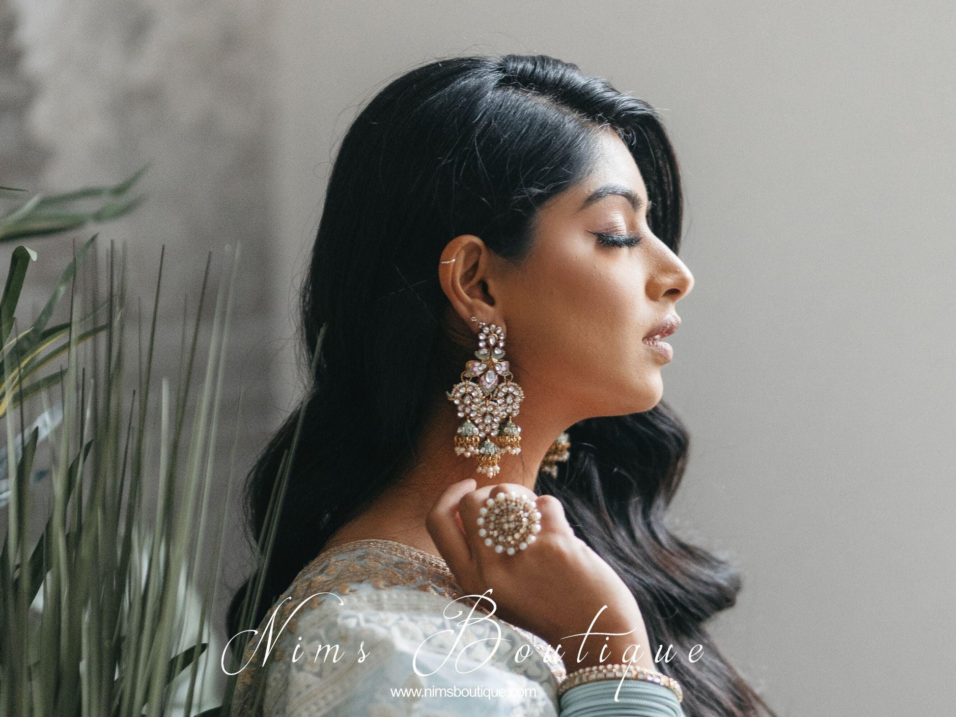 Nims Boutique Ariana Luxury Mint Meenakari Earrings