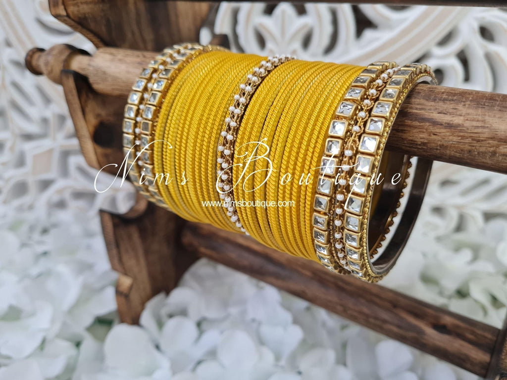Nims Boutique Deep Yellow & Kundan Set of Bangles DY1