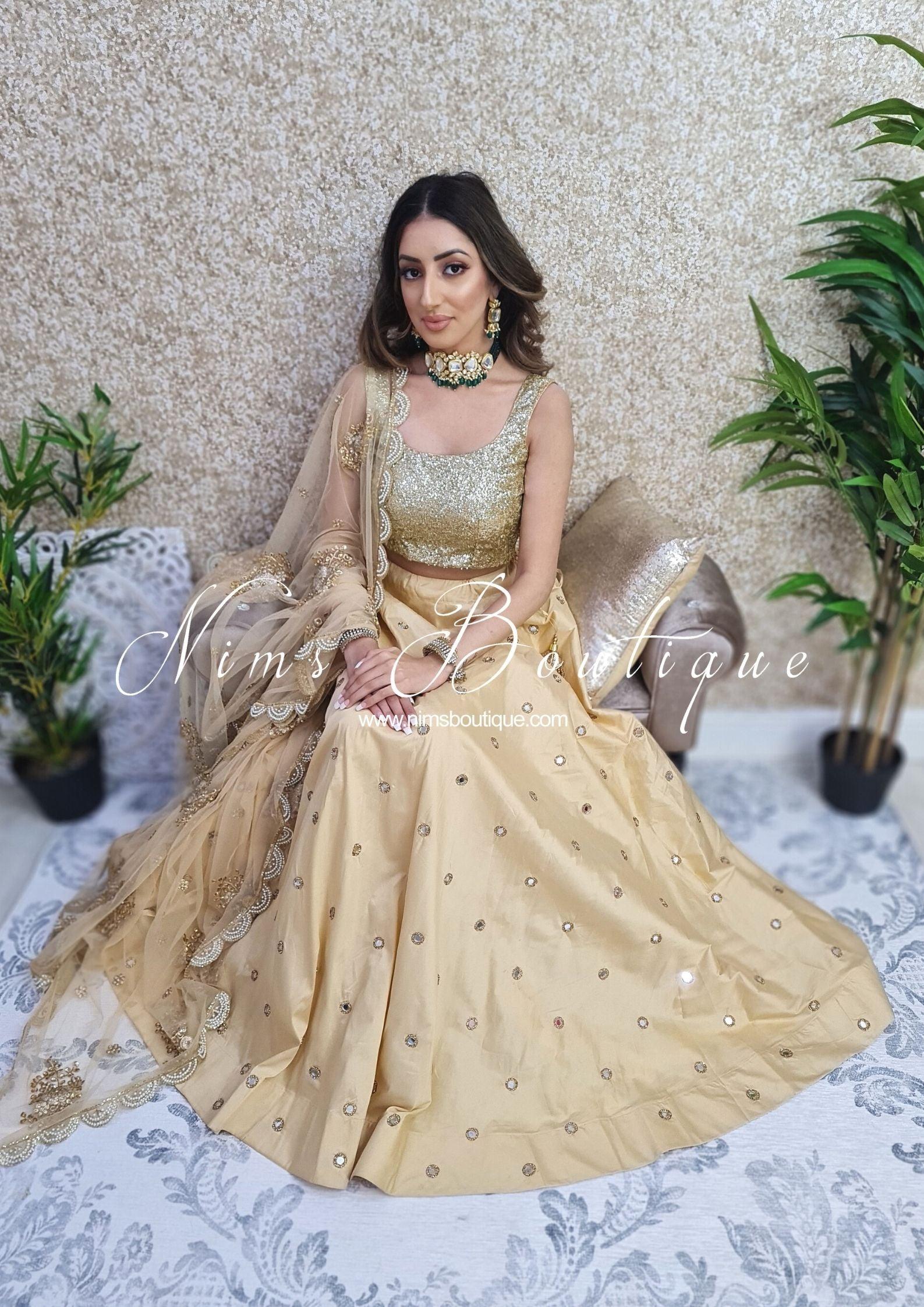 Nims Boutique Rani Luxury Gold Mirror readymade skirt/lehnga sizes 4-24