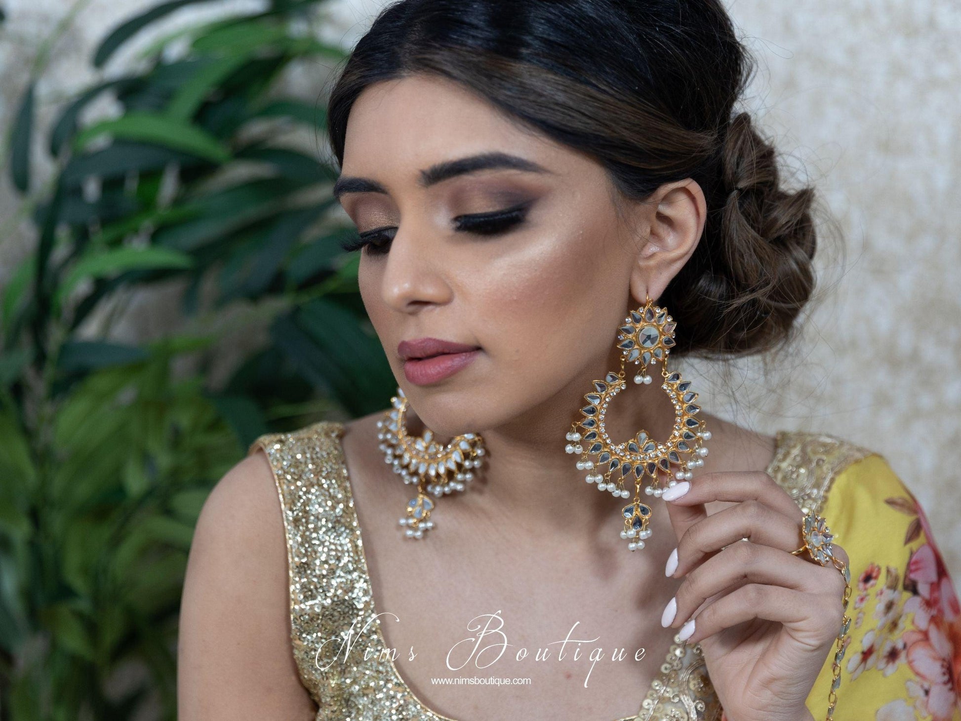 Nims Boutique Tanuja Light Gold & Pearl Maharani Earrings