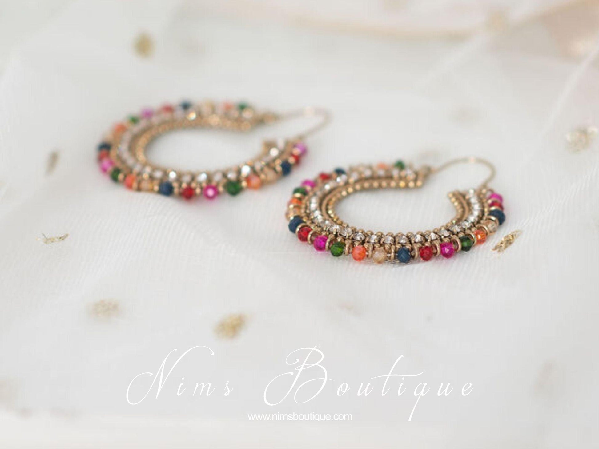 Nims Boutique Royal Antique Gold & Multicolour Bali Earrings