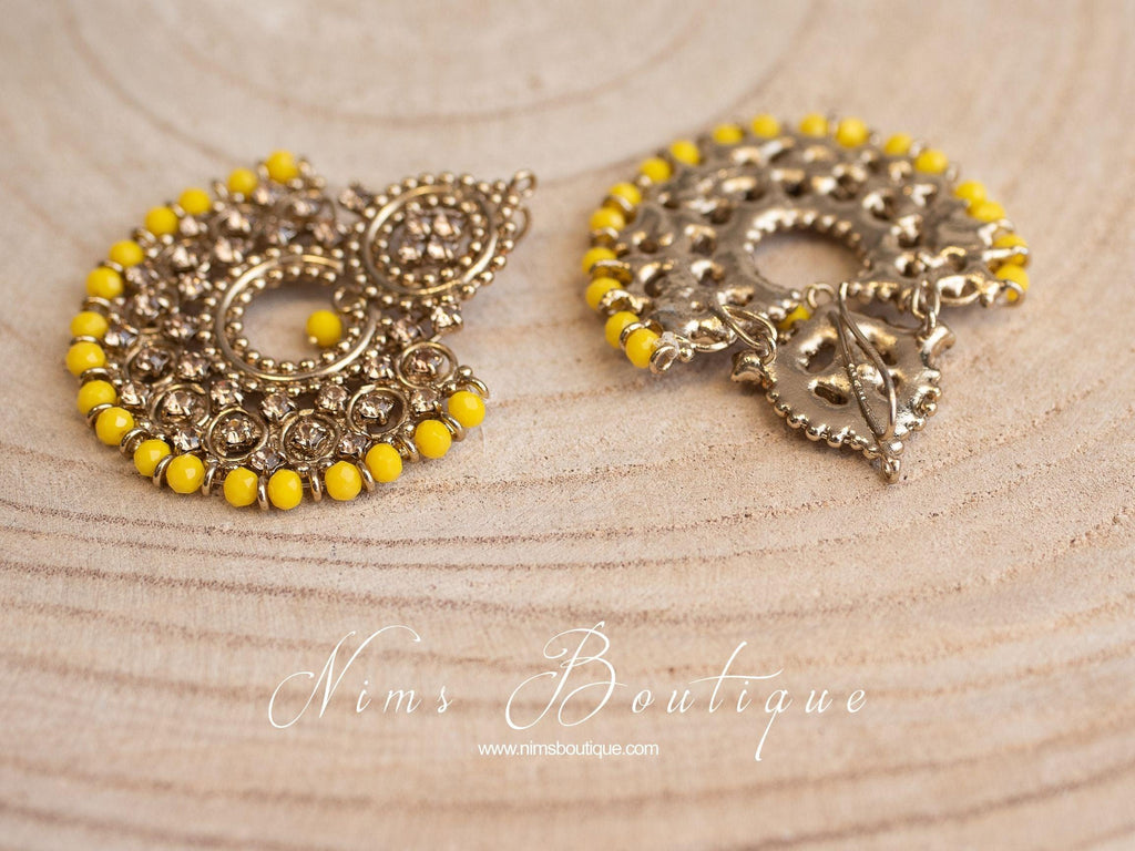 Nims Boutique Royal Dark Yellow & Gold Stone Chand Tikka Set