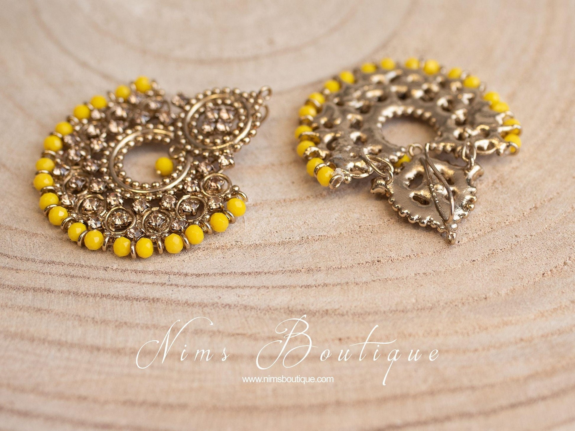 Nims Boutique Royal Dark Yellow & Gold Stone Chand Tikka Set