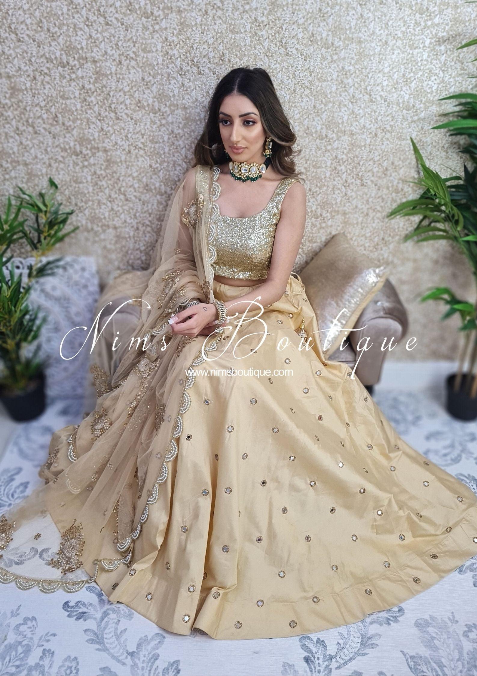 Nims Boutique Rani Luxury Gold Mirror readymade skirt/lehnga sizes 4-24