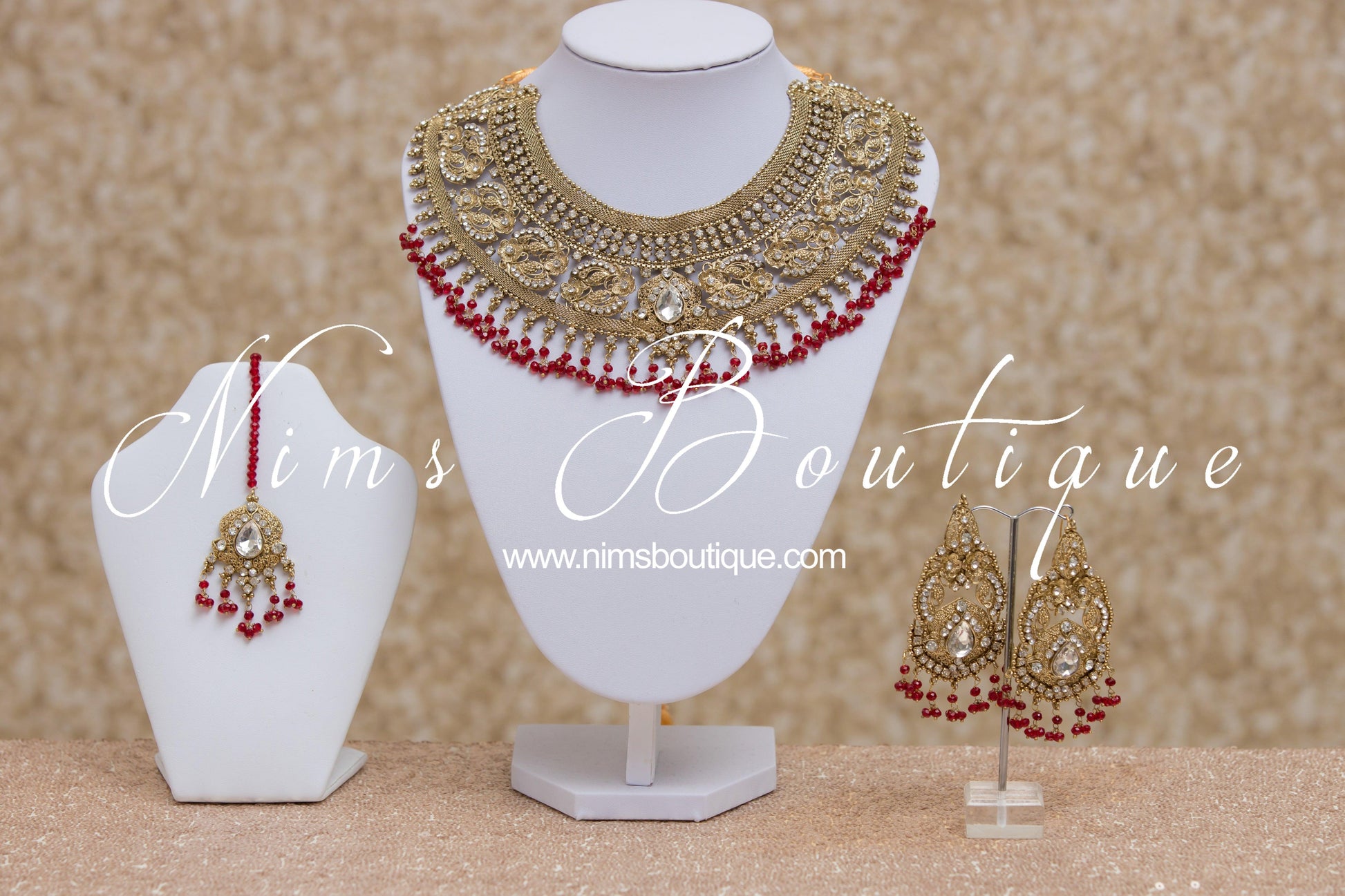 Nims Boutique Anushka Antique Gold & Red Set