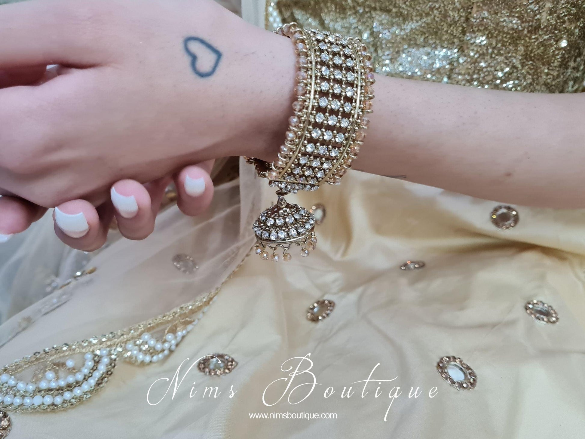 Nims Boutique Gold & Clear stone Royal Bracelet with chumka