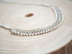 Royal Silver & Pearl Necklace with Clear stone