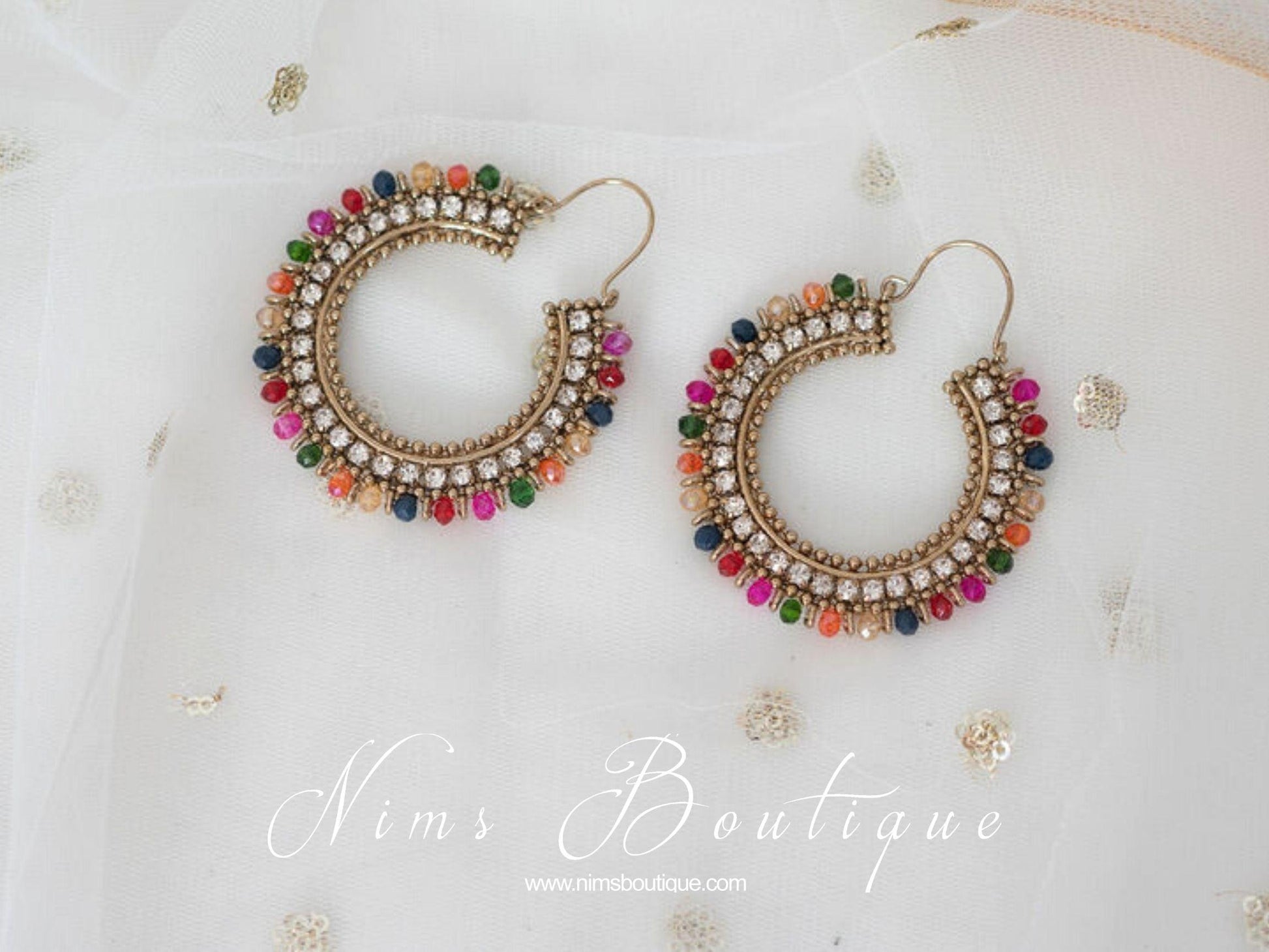 Nims Boutique Royal Antique Gold & Multicolour Bali Earrings