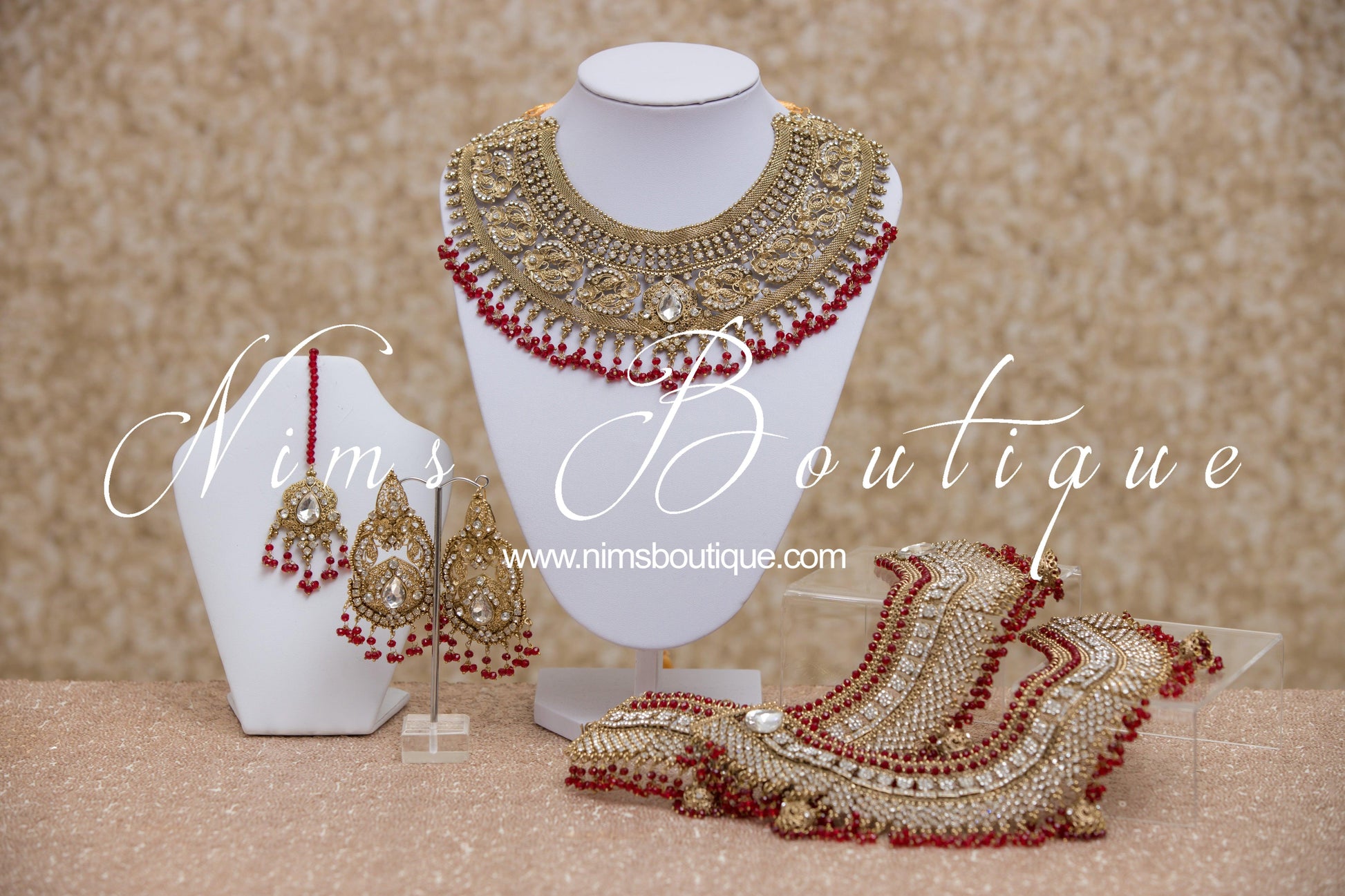 Nims Boutique Anushka Antique Gold & Red Set