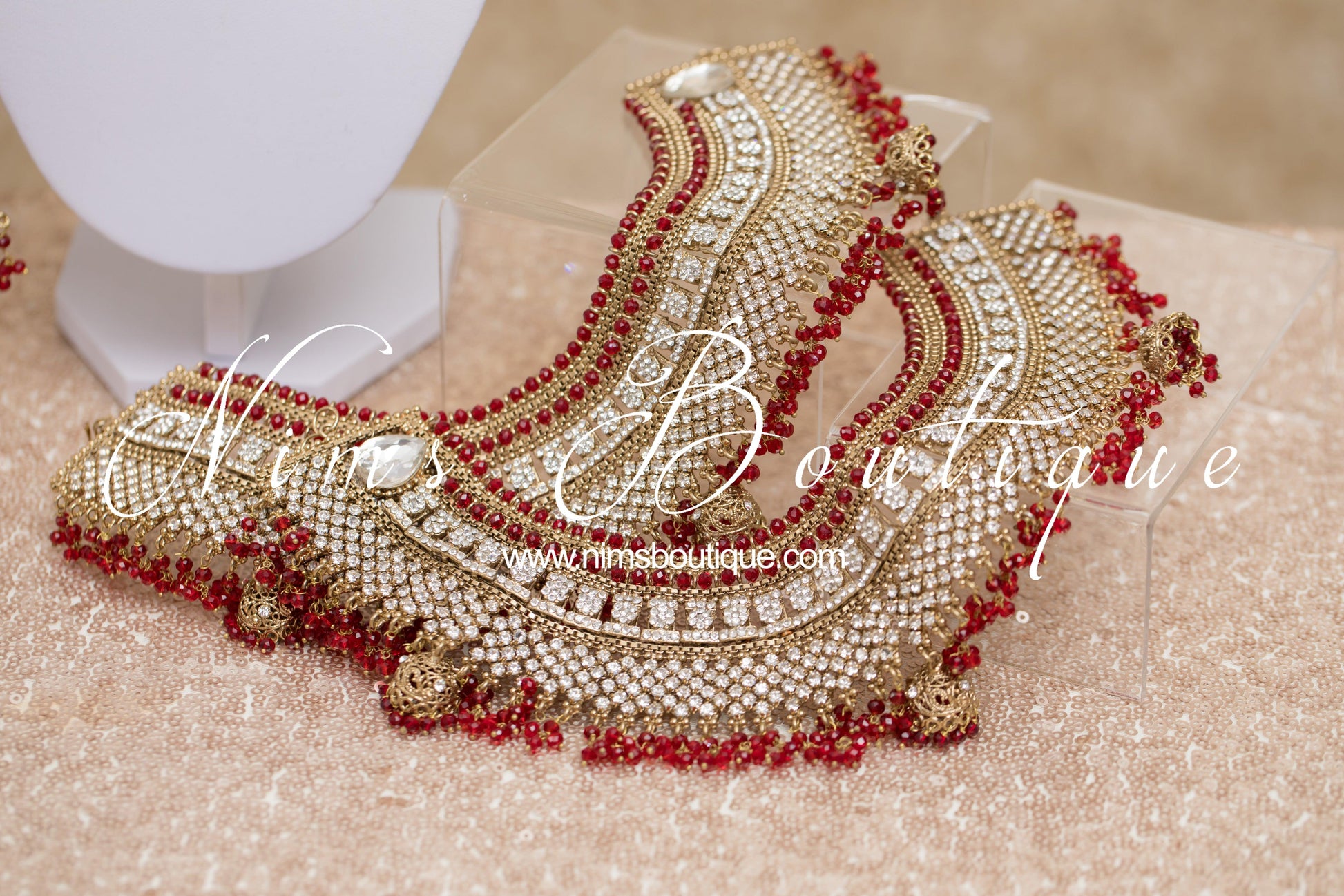 Nims Boutique Anushka Antique Gold & Red Set