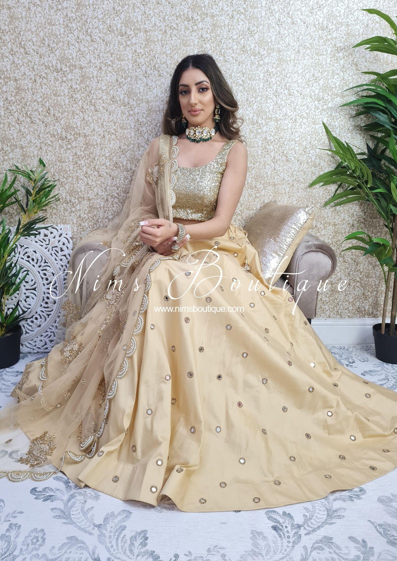 Nims Boutique Rani Luxury Gold Mirror readymade skirt/lehnga sizes 4-24
