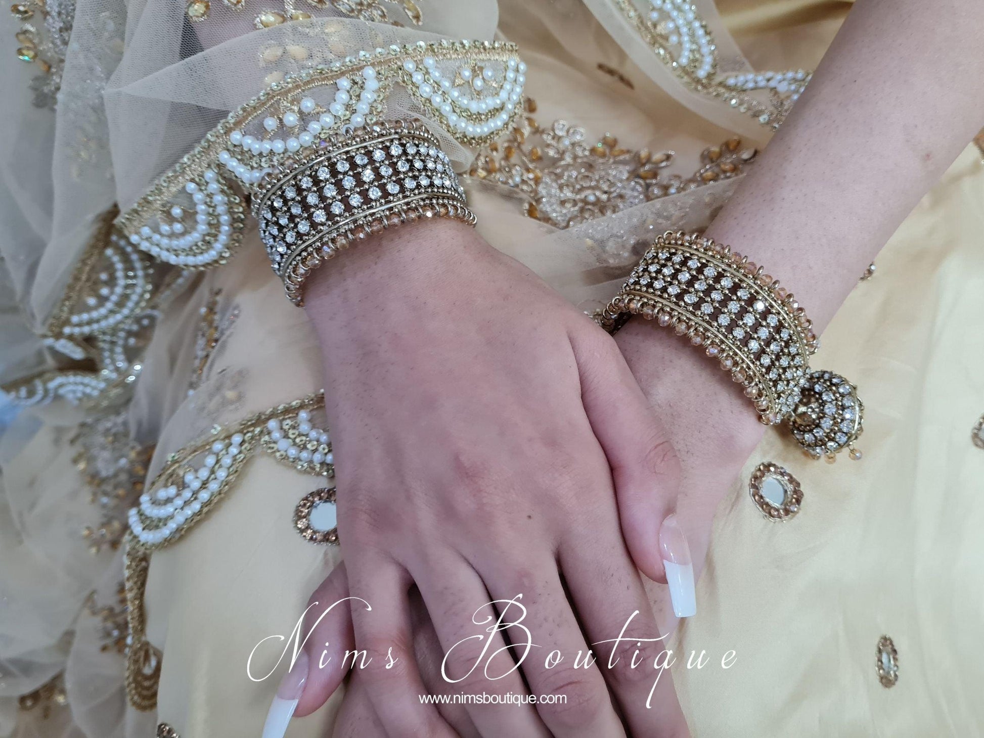 Nims Boutique Gold & Clear stone Royal Bracelet with chumka