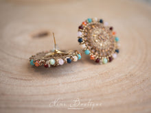 Large Royal Antique Gold & Multicolour Stud earrings (Blue/Brown/Orange)