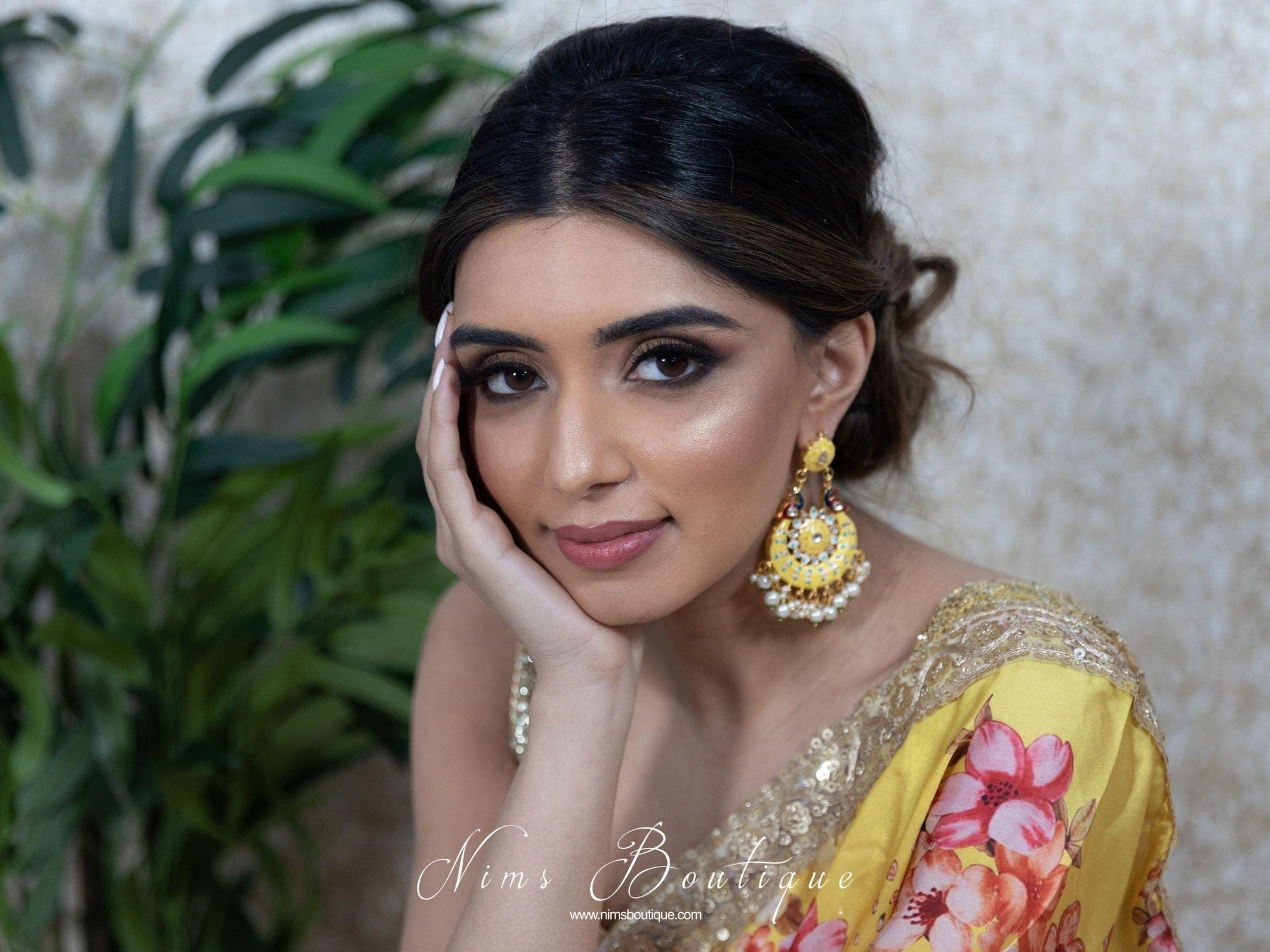 Nims Boutique Moorni Lemon Yellow Meenakari Peacock Earrings