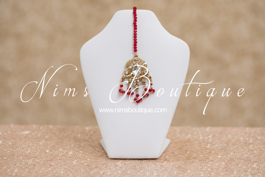 Nims Boutique Anushka Antique Gold & Red Set
