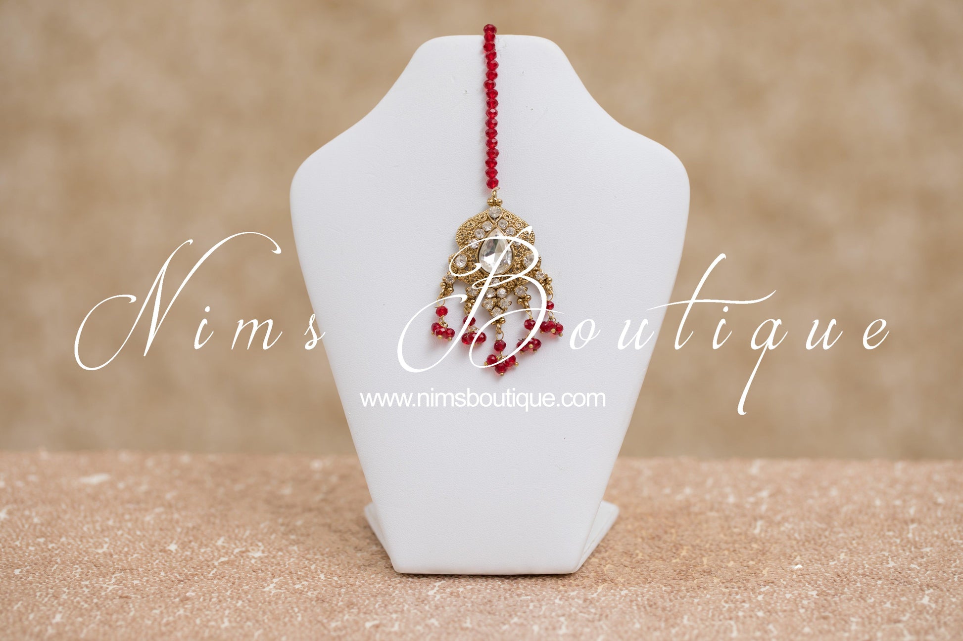 Nims Boutique Anushka Antique Gold & Red Set