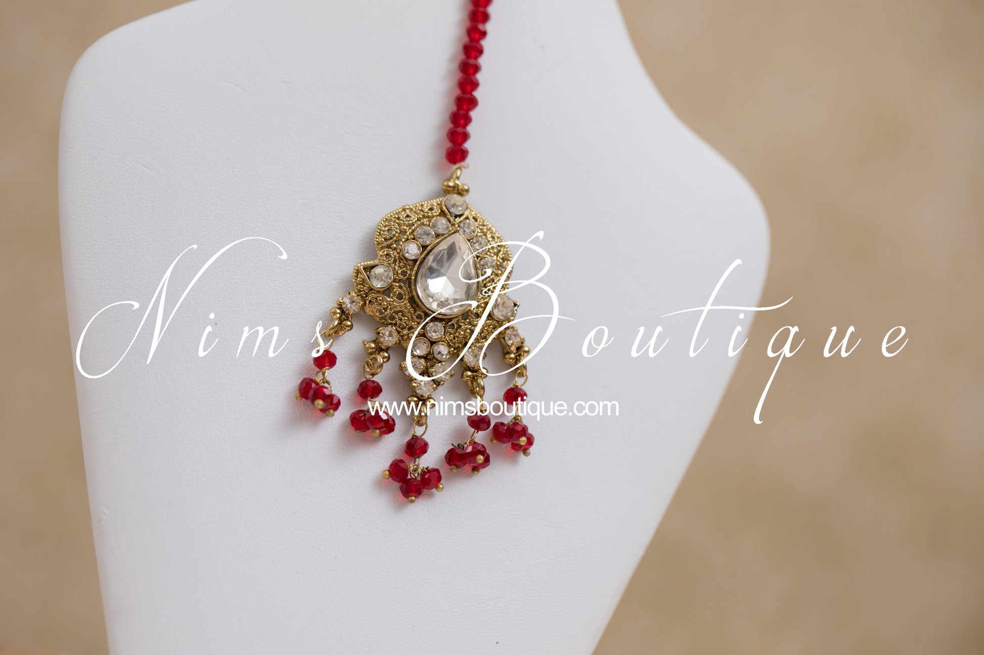 Nims Boutique Anushka Antique Gold & Red Set