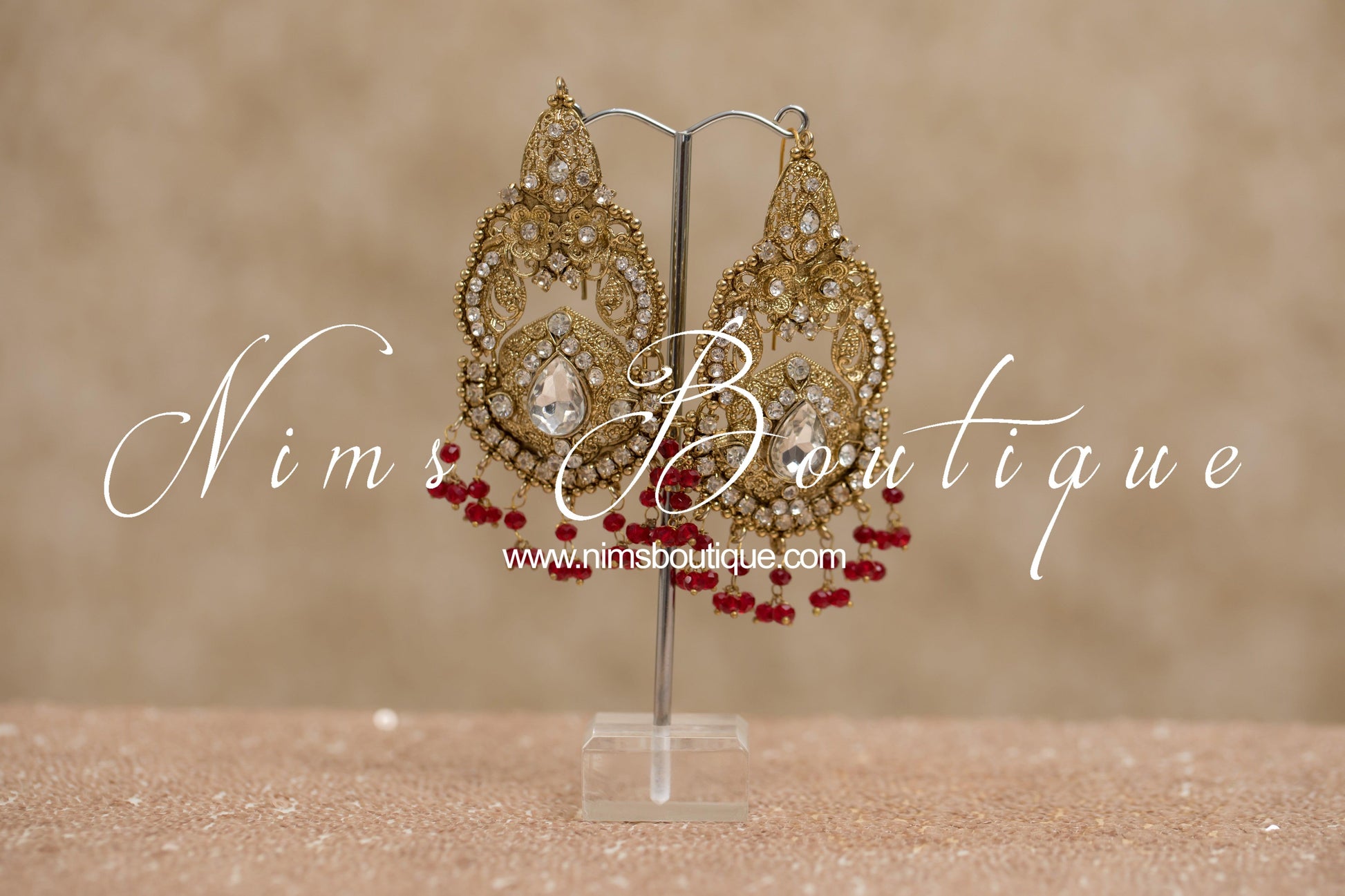 Nims Boutique Anushka Antique Gold & Red Set