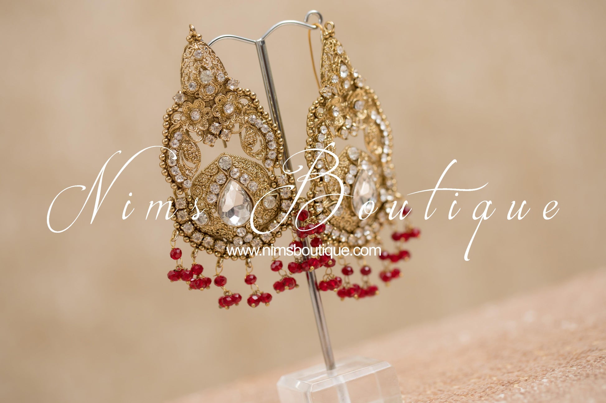 Nims Boutique Anushka Antique Gold & Red Set