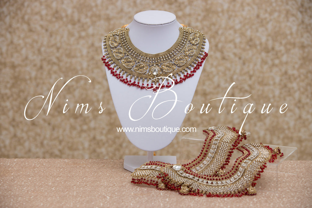Nims Boutique Anushka Antique Gold & Red Set