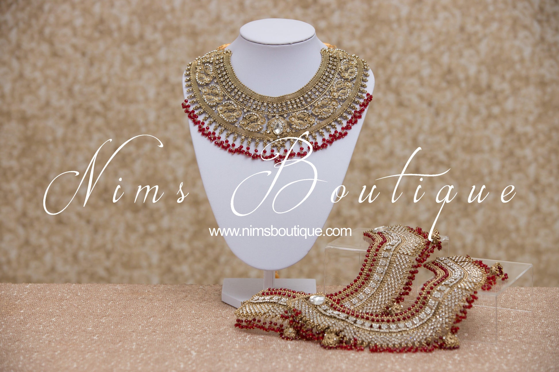 Nims Boutique Anushka Antique Gold & Red Set