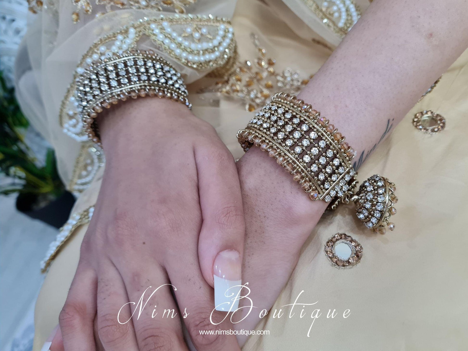 Nims Boutique Gold & Clear stone Royal Bracelet with chumka