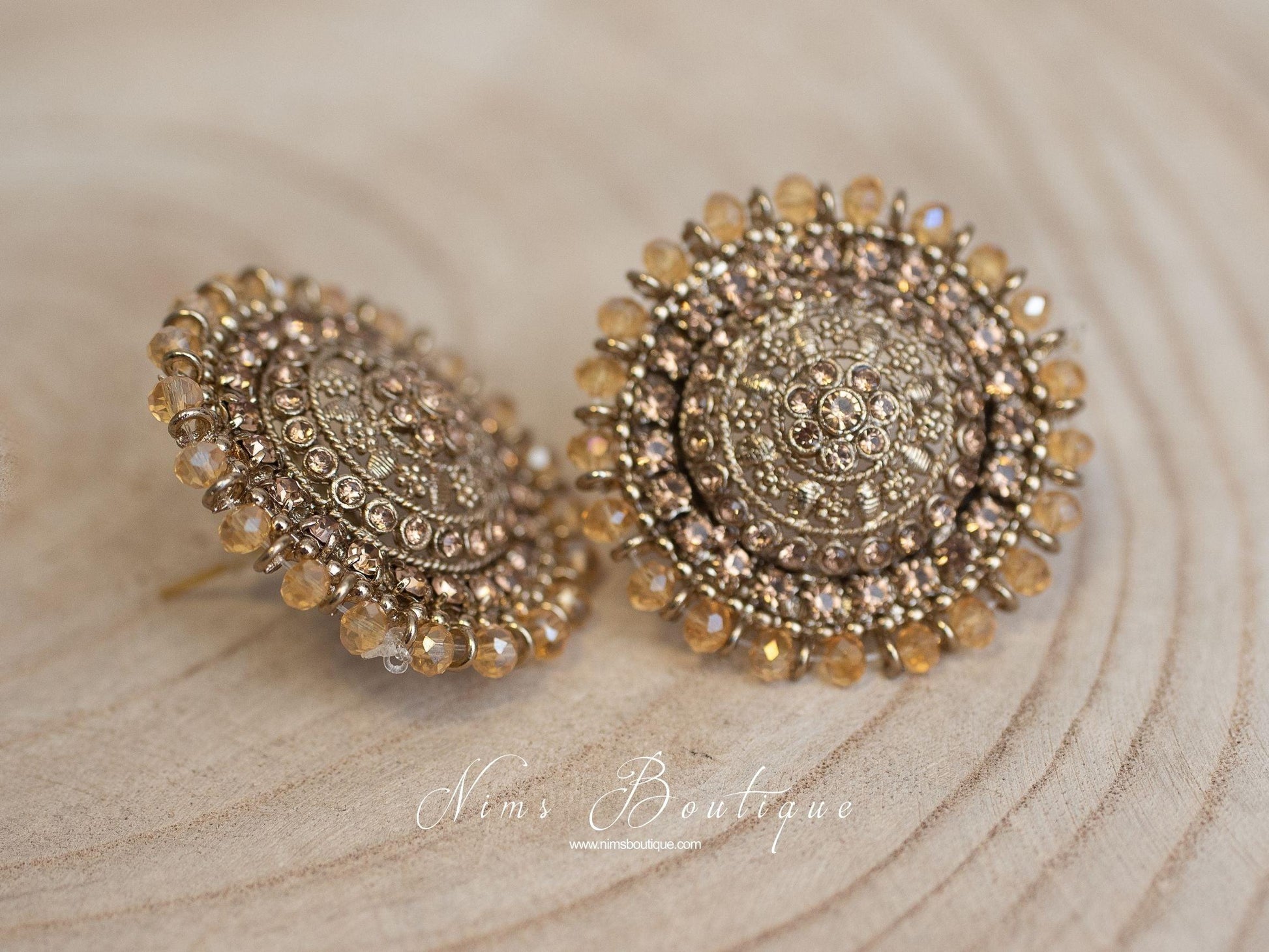 Nims Boutique Large Royal Gold Stone Stud earrings