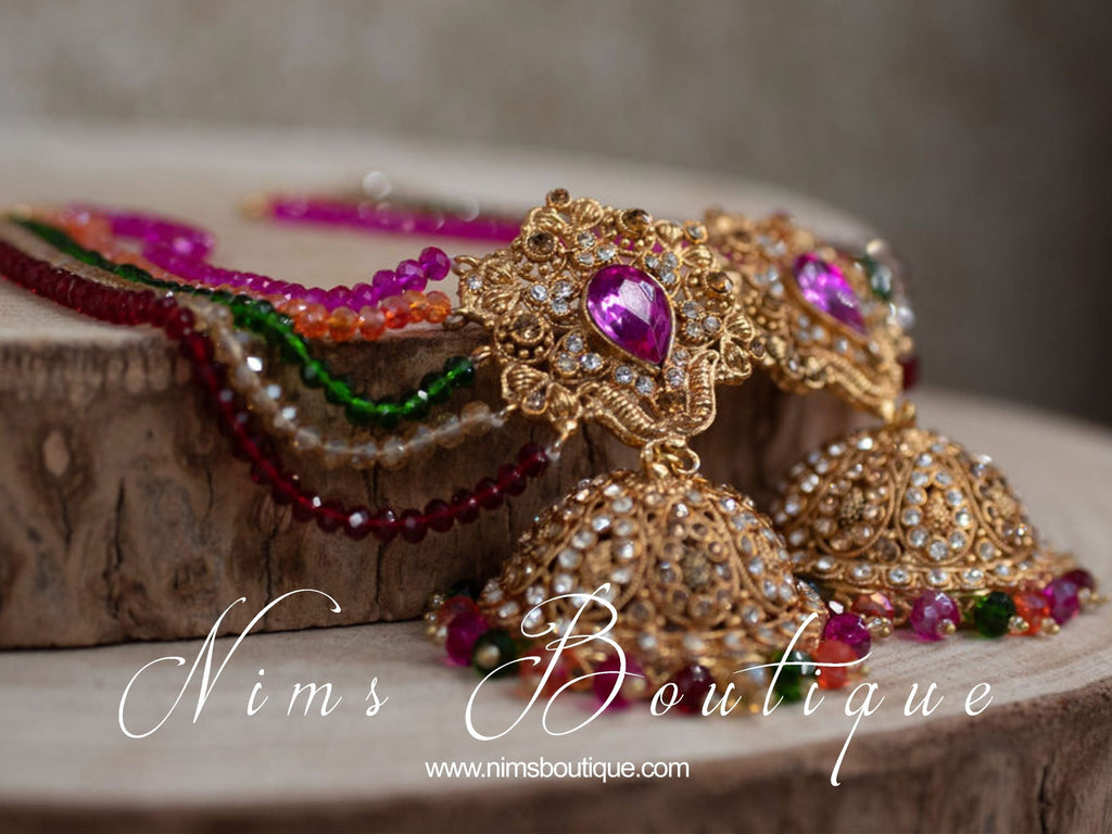 Nims Boutique The NB Maharani Multicolour & Pink Stone Chumke