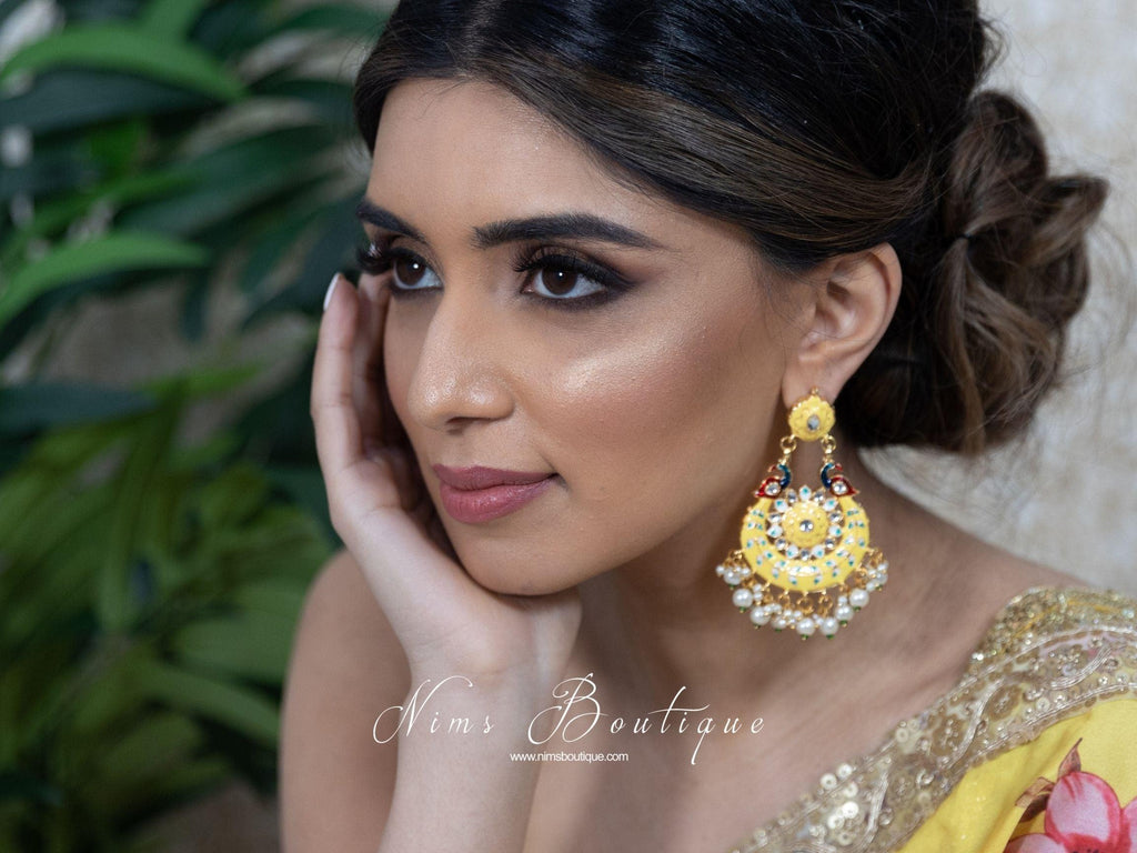 Nims Boutique Moorni Lemon Yellow Meenakari Peacock Earrings
