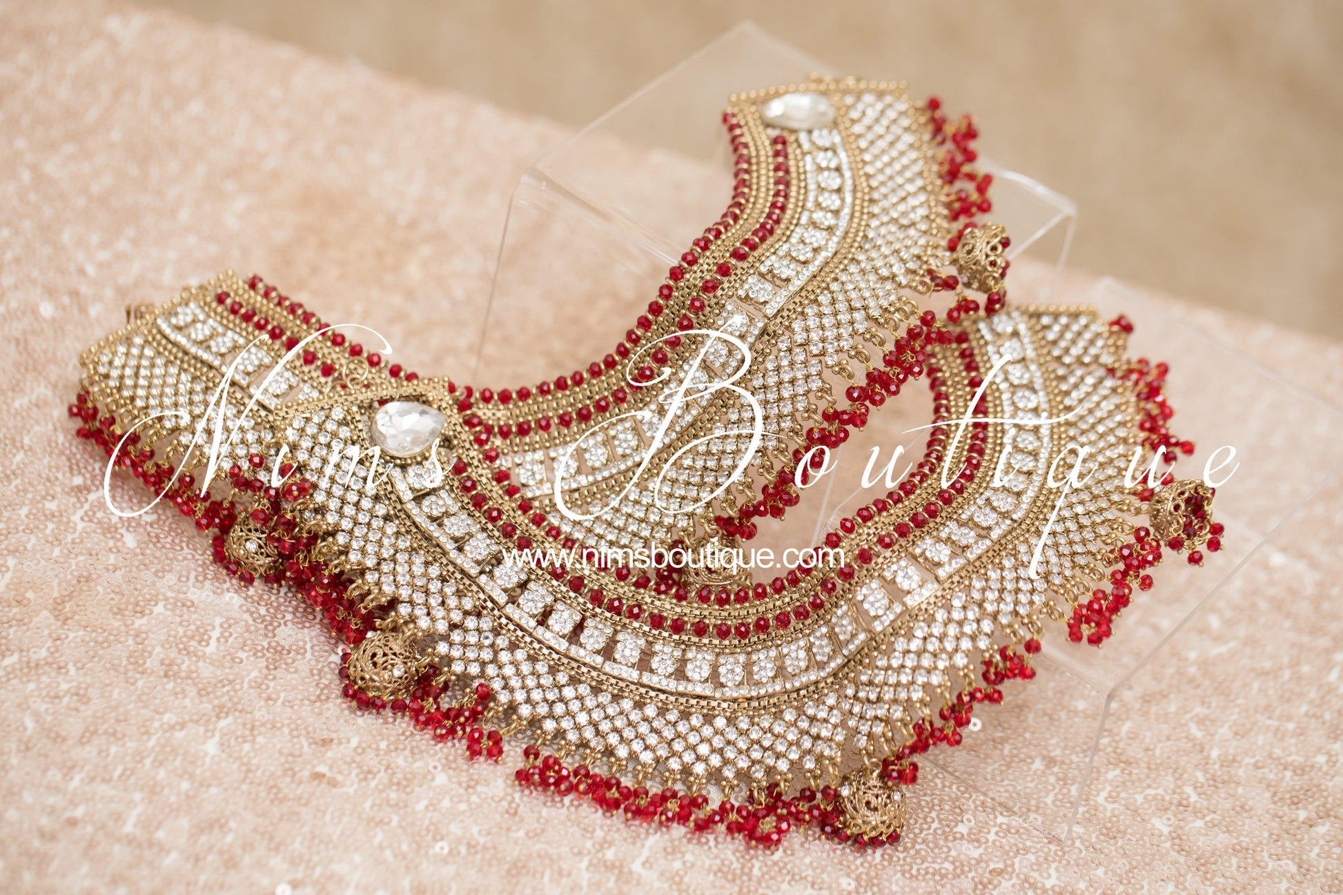 Nims Boutique Anushka Antique Gold & Red Set