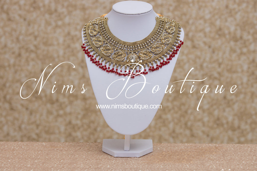 Nims Boutique Anushka Antique Gold & Red Set