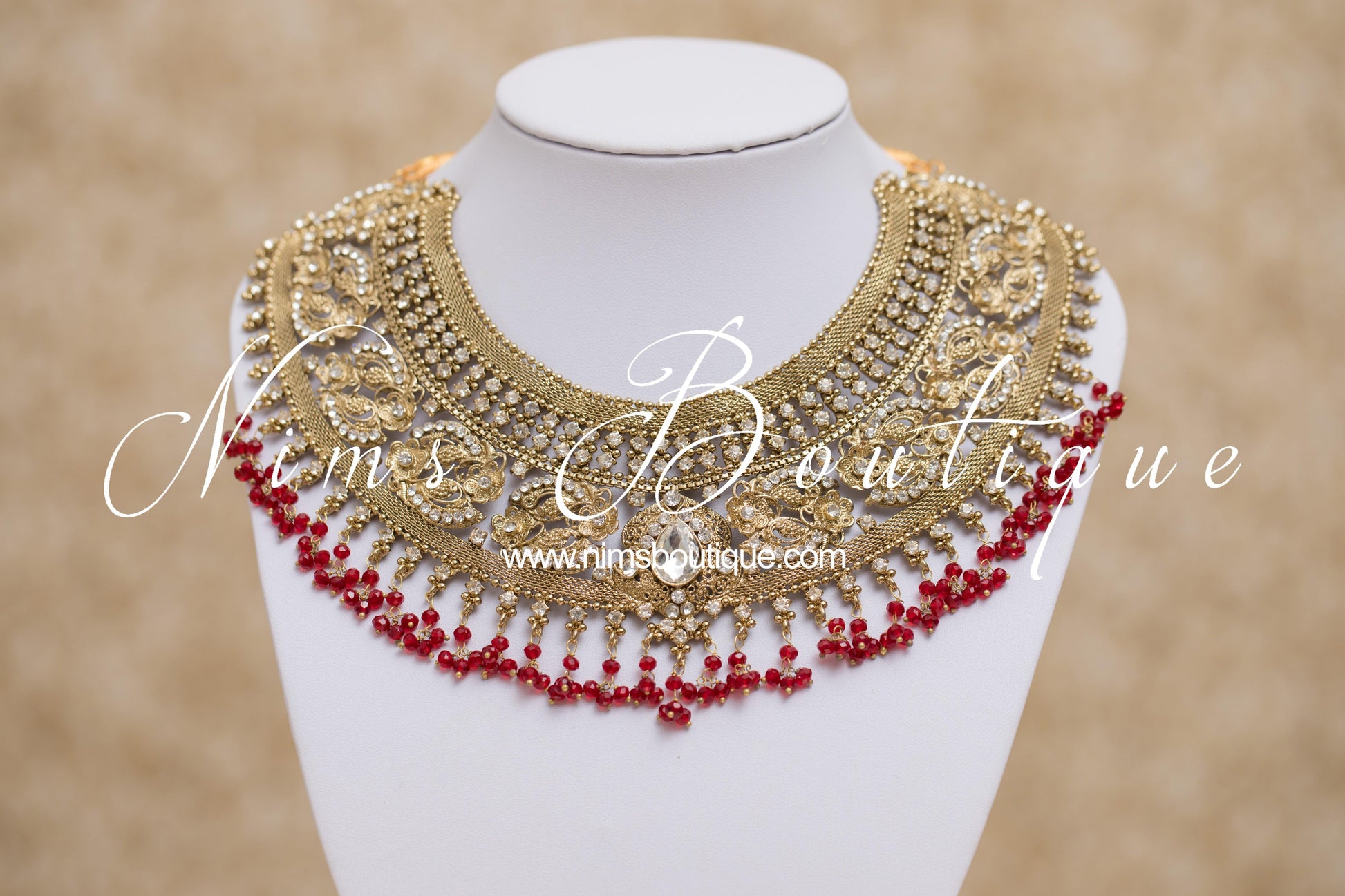 Nims Boutique Anushka Antique Gold & Red Set