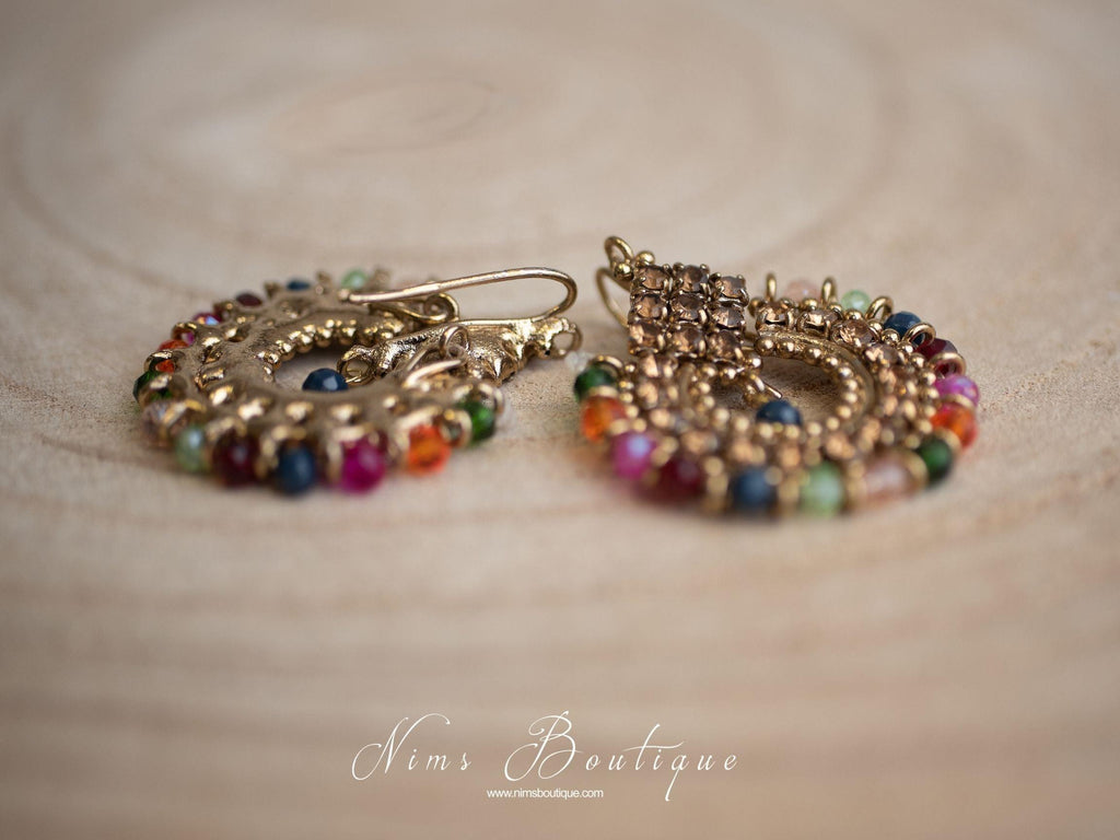 Nims Boutique Vidya Multicolour & Gold Stone Earrings