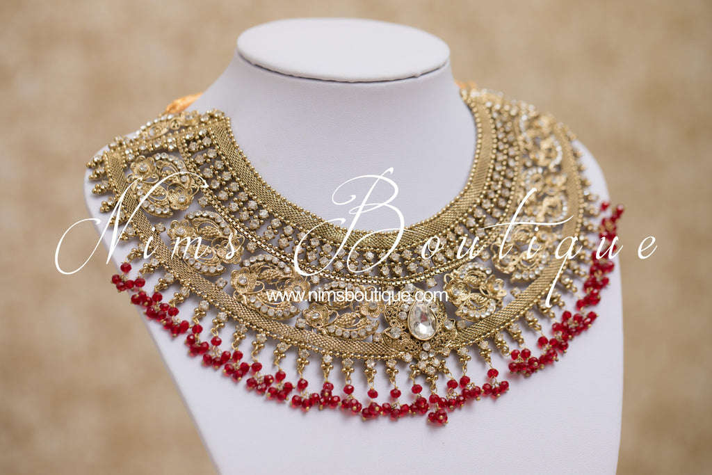 Nims Boutique Anushka Antique Gold & Red Set