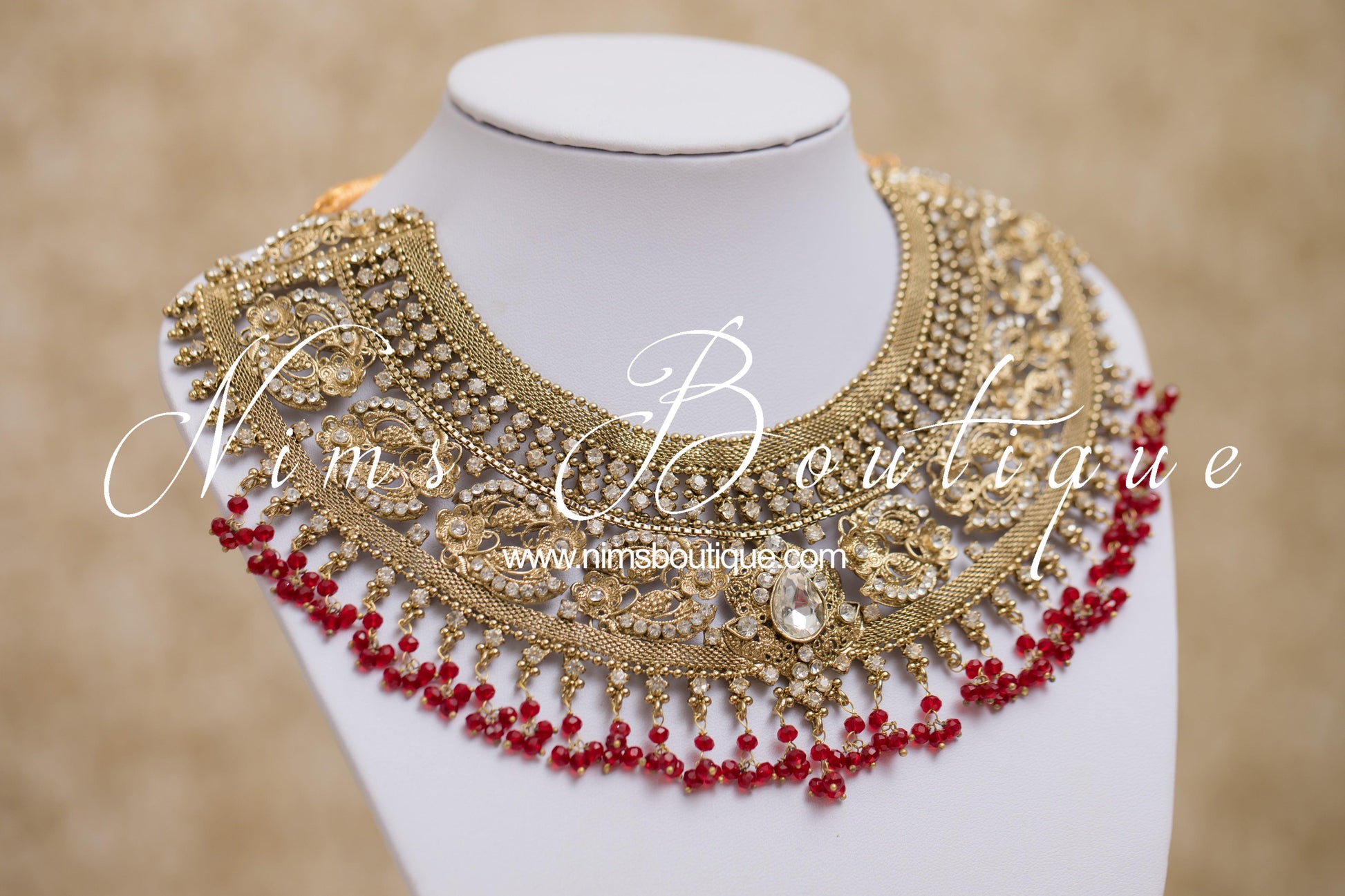 Nims Boutique Anushka Antique Gold & Red Set
