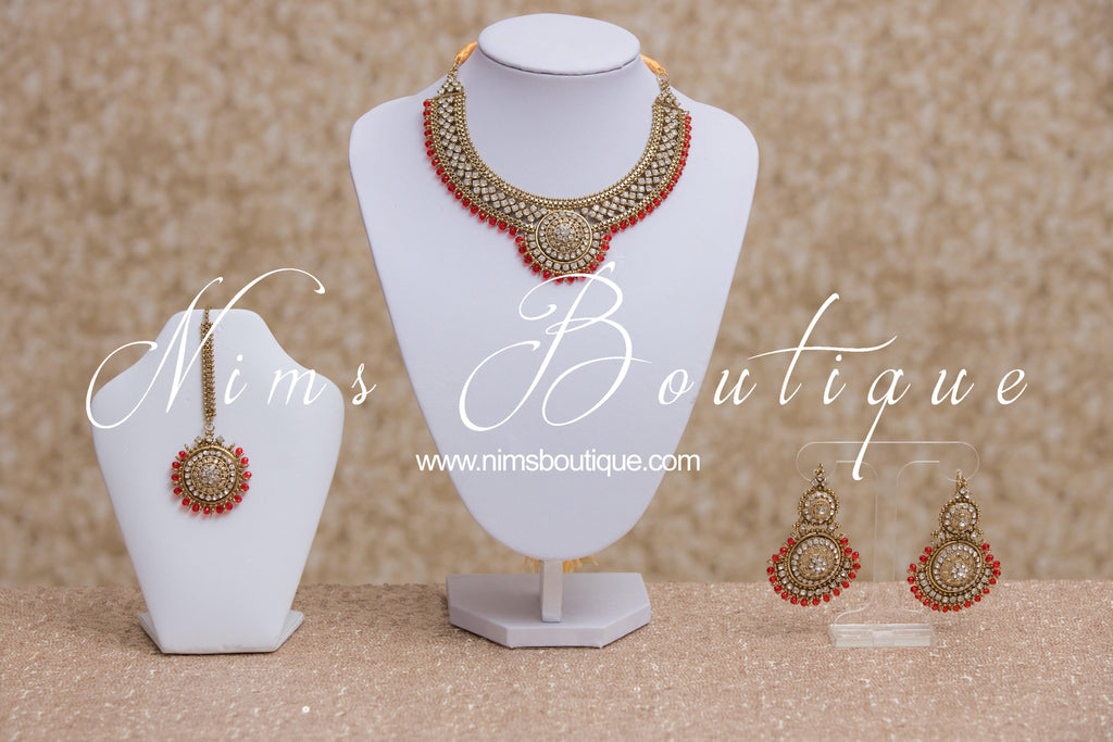 Nims Boutique Small Royal Antique Gold, Red & Clear Stone set
