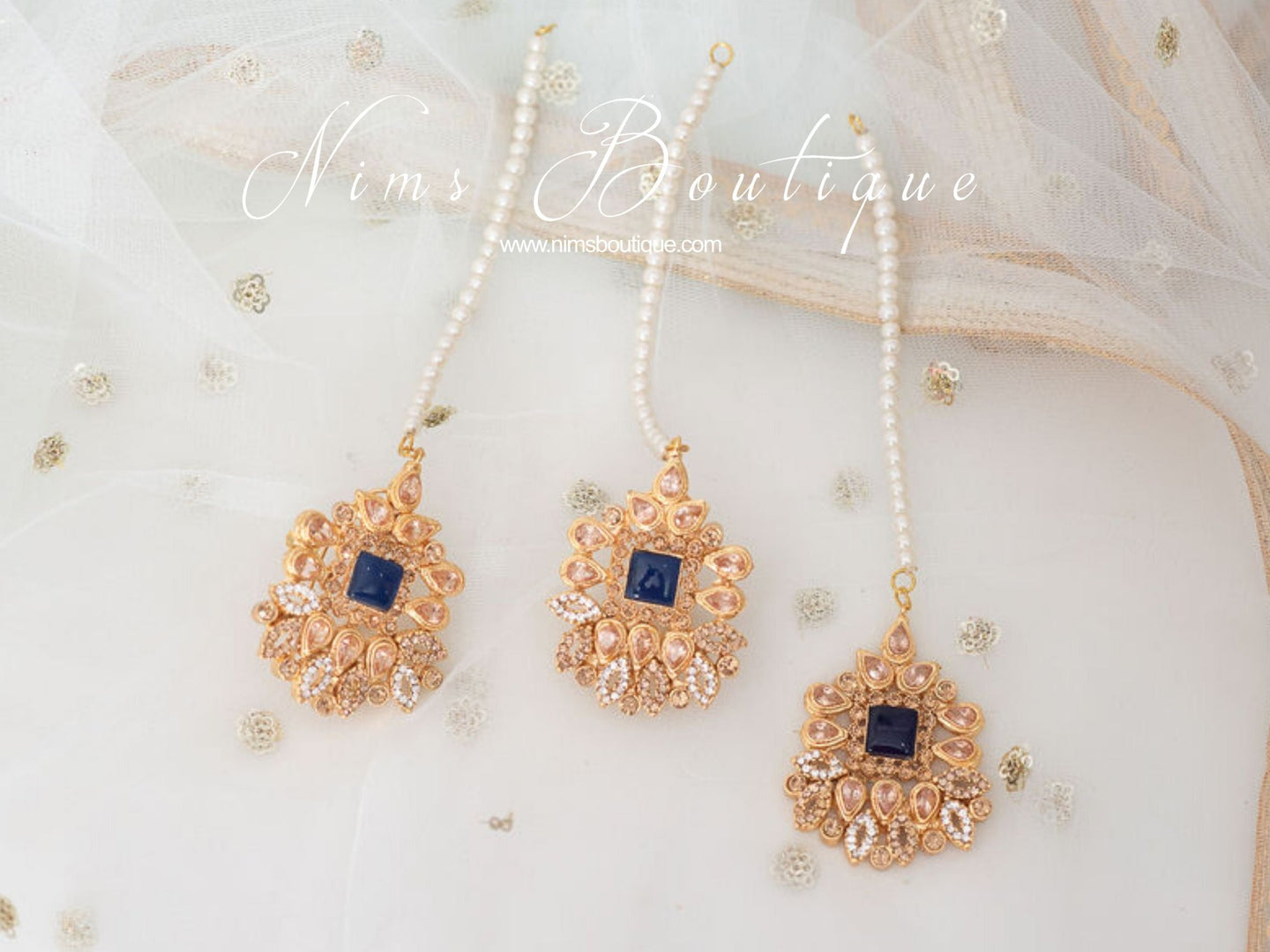 Sita Gold & Navy Earrings & Tikka set