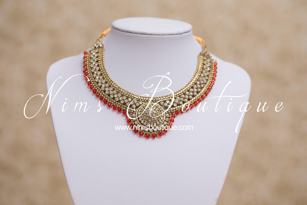 Nims Boutique Small Royal Antique Gold, Red & Clear Stone set